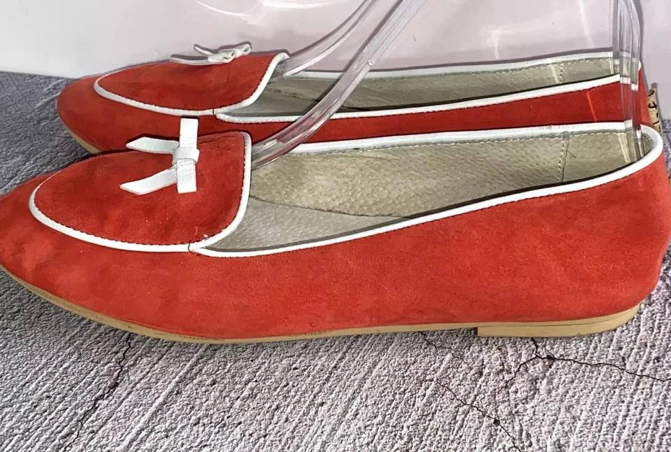 Zapatos Mocasines Suela Francesa FS/NY Tomate Rojo Gamuza Borde Blanco Lazo Hechos en Italia-7M Foto 3 de 4