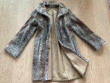 Designer Women Real Broadtail Fur Taupe Reversible Coat Overcoat Outwear Small