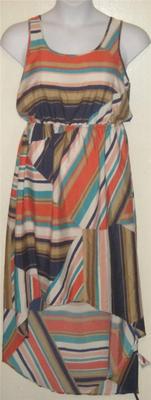 Love Fire juniors sz L Pretty colorful striped assymetrical dress Very Nice j64