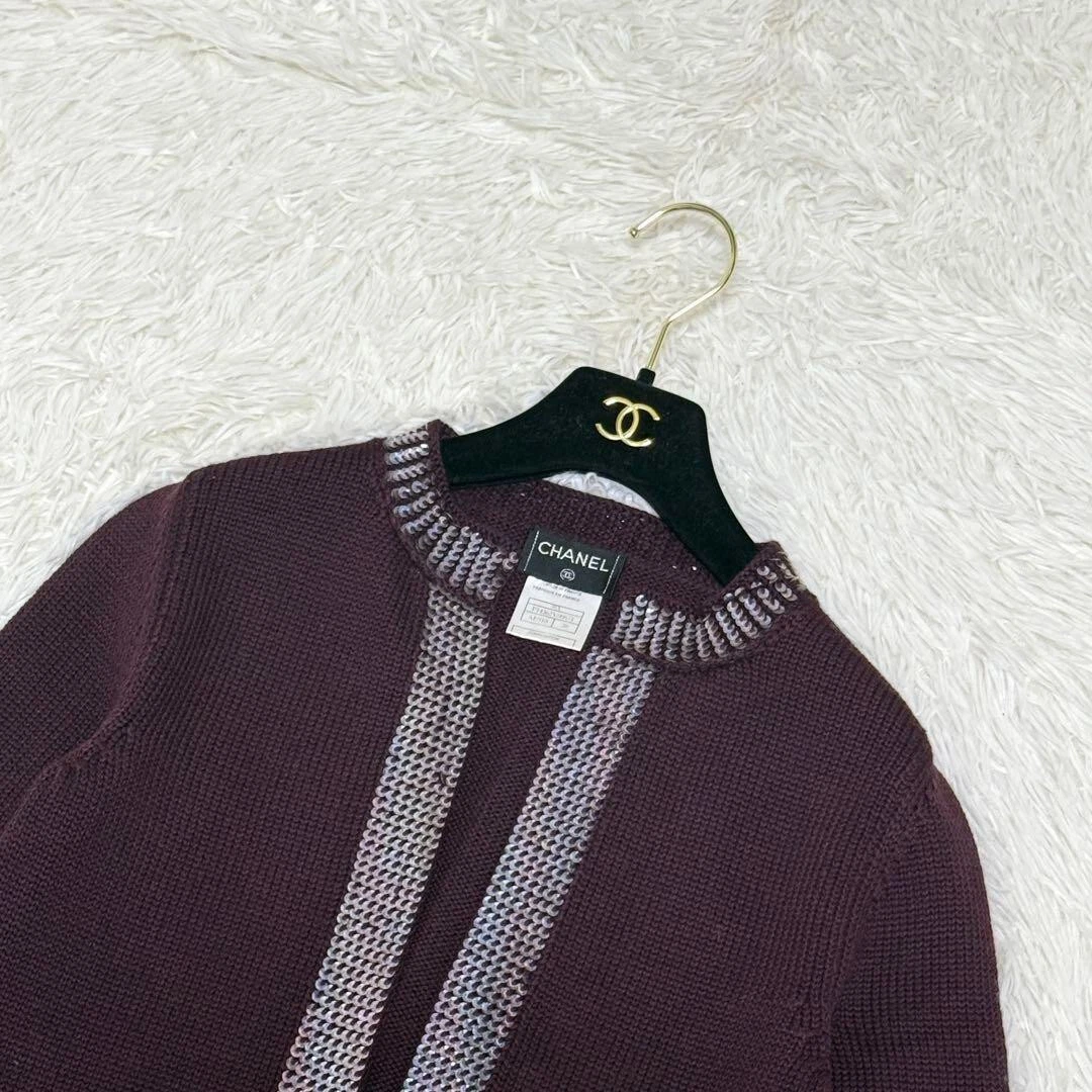 CHANEL Giacca Cardigan con Paillettes Lana Bordeaux Taglia 38