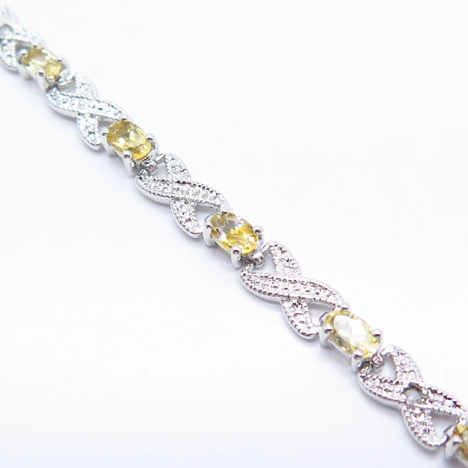 Brazalete de eslabones infinitos gema citrino con acento de diamantes reales de plata de ley 925 de 7" Foto 3 de 4