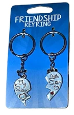 2x Sisters Keychains - Big Sister & Little Sisters Heart Friendship Keyrings 