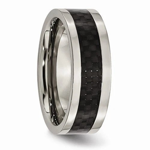 8MM POLISHED TITANIUM BLACK CARBON FIBER FLAT BAND RING - SIZE 7 - Image 4 of 4