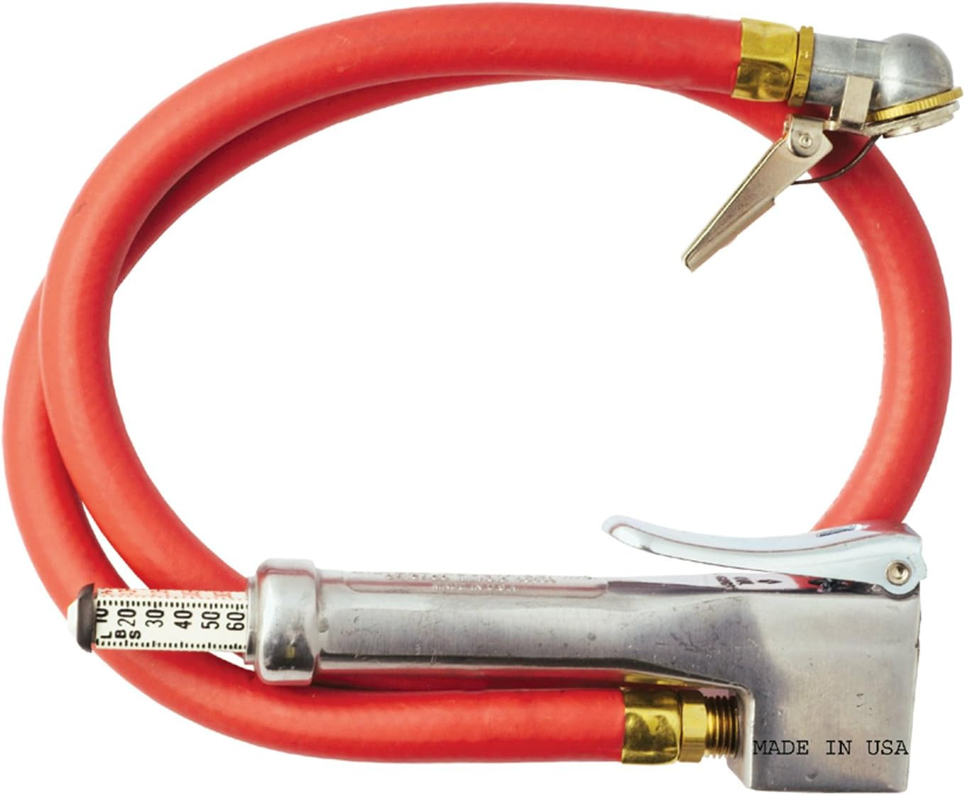 (523) Bayonet Tire Inflator Gauge - Grip-Style Air Chuck Head to Lock onto Valve