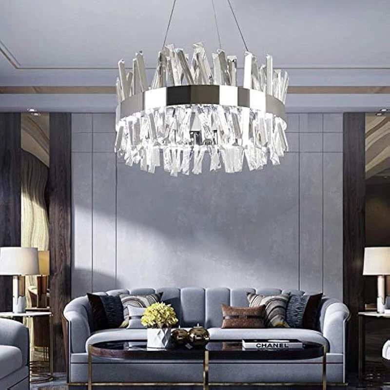 Lámpara de araña redonda de cristal tambor lámpara colgante de lujo decoración para sala de estar Foto 4 de 4