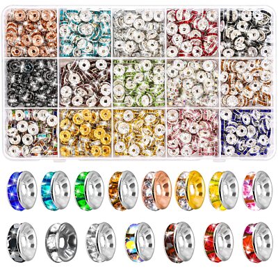900pcs 8mm Rhinestone Focal Rondelle Spacer Beads for Jewelry Making 15 Colors