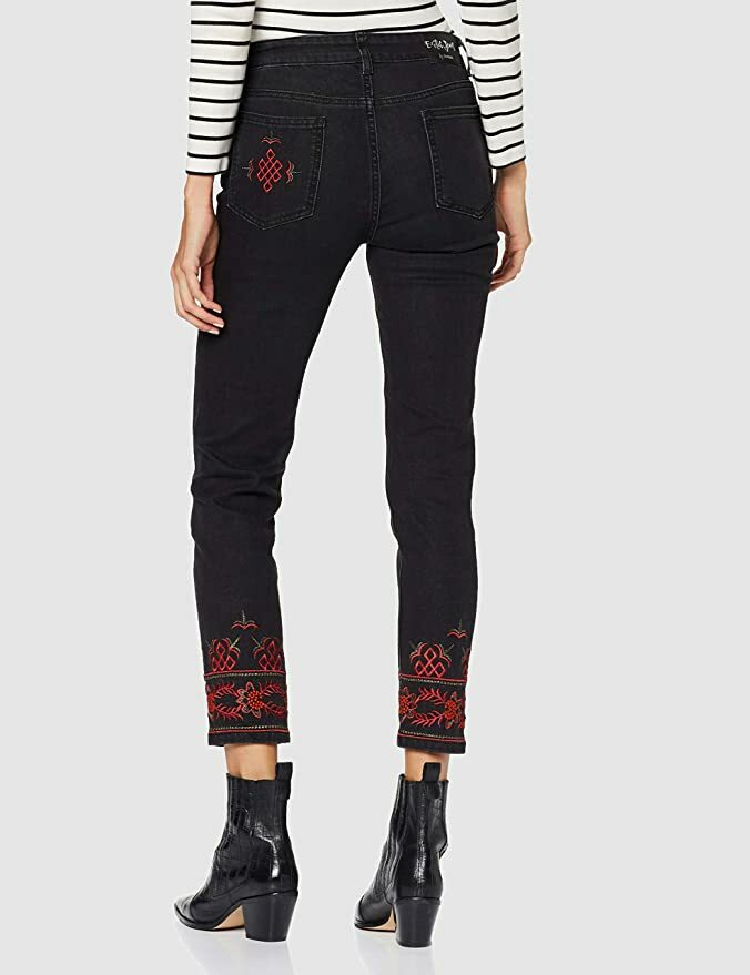 Jean Cropped Noir Desigual Calipso, Taille 24, Broderie - Neuf Avec étiquettes