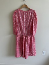 Size M Vintage Bubblegum Pink Long Sleeve Tea Party Dress w/ Shinny Embroidery