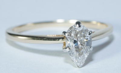 1+carat PEAR Natural DIAMOND Solitaire Engagement Ring 14K Yellow Gold ...