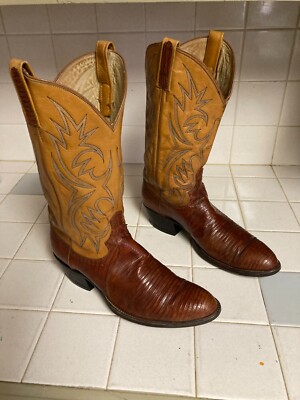 Dan Post Vintage USA MADE Cognac Teju Lizard Cowboy Western  display picture 2