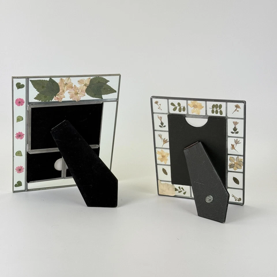 (2) Picture Frames 3.5x5 Collage Pressed Flower Leaded Glass Cottage - Image 4 of 4