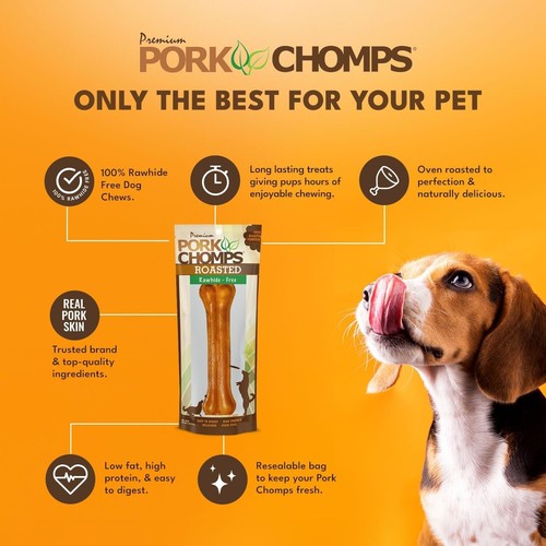 Pork Chomps Roasted Pressed Pork Skin Dog Chew, 7-inch Bone, 1 Count - Picture 3 of 7