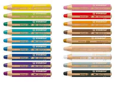 STABILO WOODY 3in1 Wassermalfarbe Wachsmalkreide Buntstift 18 Farben NEU Spitzer