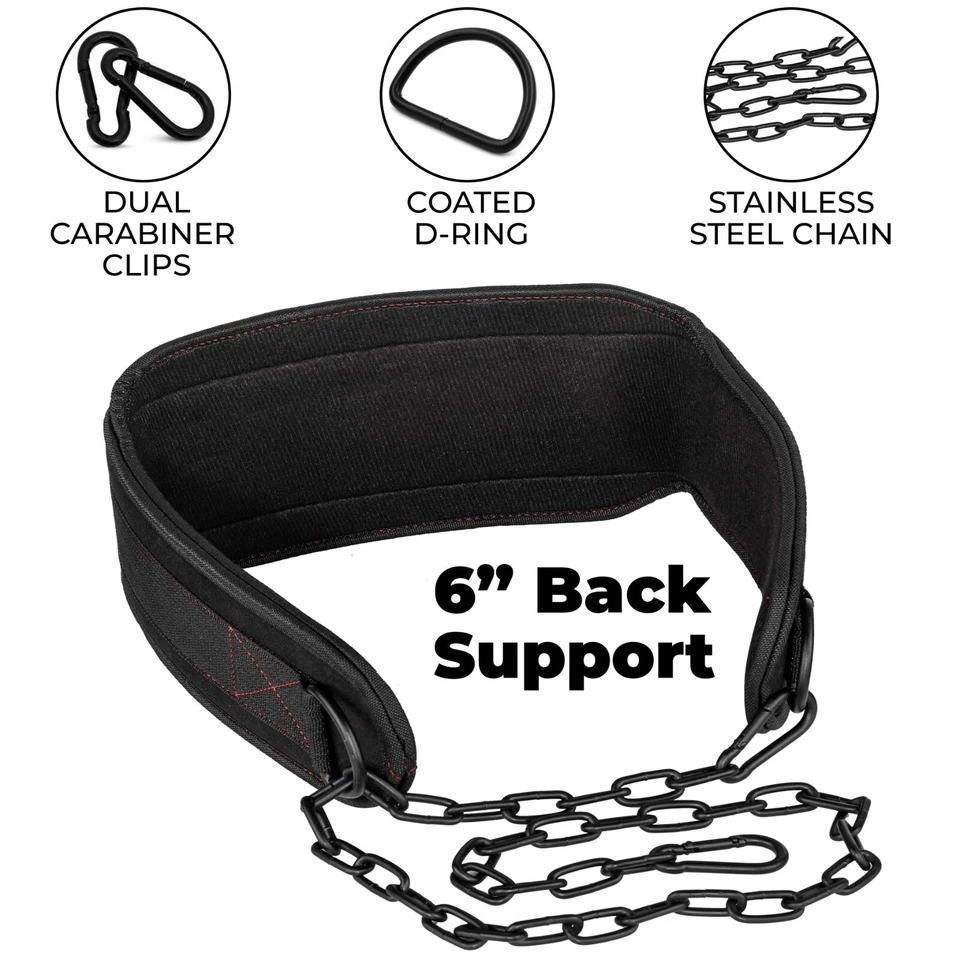 Dip Belt with Chain for Bodyweight Exercises, Black 6" Padded Weightlifting Belt - Image 4 of 4