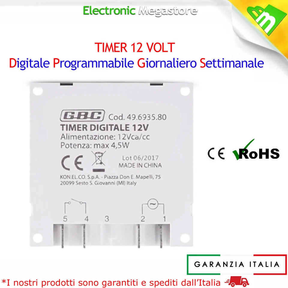 TIMER DIGITALE PROGRAMMABILE 12V - Immagine 3 di 3