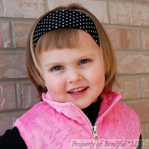 BonEful NEW Boutique Girl Black White Polka Dot Disney Fabric Kid Headband SALE