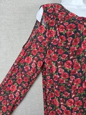 Lauren Ralph Lauren Cold Shoulder Dress 14 Rose Print Sheer Sleeve Lined Midi