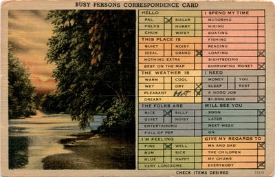 MOTORING, HIKING, BOATING, FISHING, READING, SIGHT Postcard