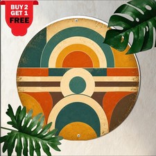 Geometric Textured Foil Style Tin Sign Retro Abstract Pattern Round Metal Plaque