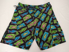 Vintage Maui  Sons Size 34 Shorts Swim Trunks Mesh 80s 90s Surf Neon Shark