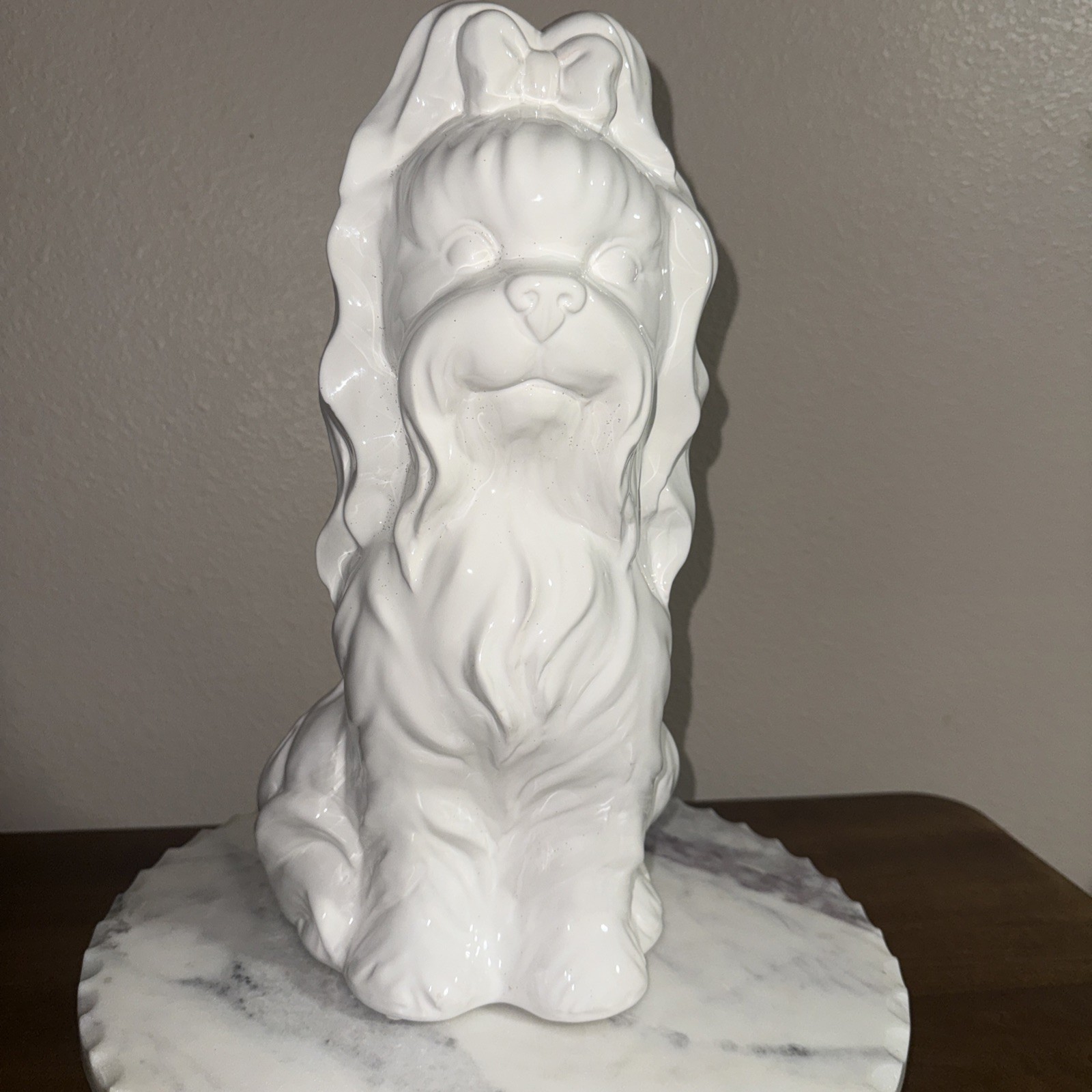 Shih Tzu Glazed Ceramic Decorative White Dog Statue 14” Tall New Without Tags