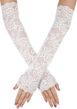 Fingerless White Lace Gloves for Women Elbow Length Lace Arm Sleeves Elegant Lon