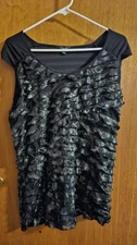Elementz Blouse Sleeveless Black Pullover Beaded Shimmer Career Shirt XL