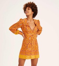 NWOT Urban Outfitters Michelle Orange Floral Long Sleeve Mini Dress Boho Mod XS