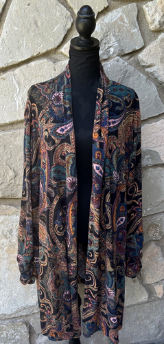 Jupe Longue Maxi En Velours - Susan Graver - Taille 3X - Imprimé Floral Et Paisley Marron - Style Boho Whimsigoth - Occasion Très Bon état