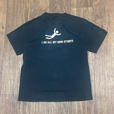 Men's M Black "I Do All My Own Stunts" Graphic Print Crew Neck T-Shirt