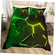 Honeycomb Duvet Cover Green Yellow Hexagonal Bedding Set for Kids Twin Multi 10