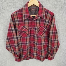 Vintage Arrow Flannel Shirt Mens Medium Red Plaid Loop Collar 80s Wool