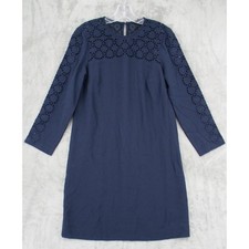 J Crew Dress 4 Eyelet Lace Laser Cut 365 Crepe Shift Career Button Navy Blue
