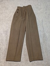Vintage Wool Pants Womens 25x28 Green 1930s Side Button Fly Riding Trousers