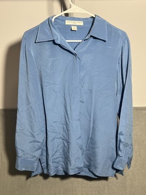 Josephine Chaus Studio Women's Light Blue Silky Button-Up Blouse Size 6 Long
