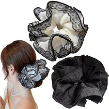 2 PCS White Black Lace Scrunchies - Oversized Scrunchies for Women - Thick Cu...