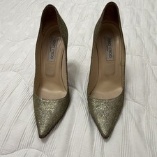 Jimmy Choo Women  s Gold Glitter Pointed Toe Slip-On Stiletto Pumps 8.5