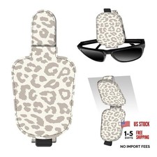 Leather Magnetic Sunglass Holder for Car Sun Visor, Cute Beige Leopard Print