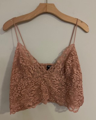 Express Women Pink Lace V-Neck Unpadded Cropped Bralette Cami Women's Sz XL NWT!