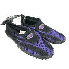 Easy USA Womens Water Shoes Slip On Mesh Drawstring Purple Black Size 6