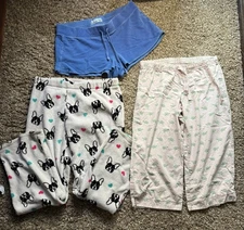 Lot Of 3 Womens Size M Old Navy Navy Pajama Bottoms Bundle Pj's Lounge Fleece