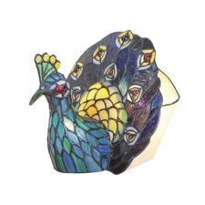 Tiffany Table Lamp for Bedroom, Peacock Stained Glass Lampshasde, Night Light...