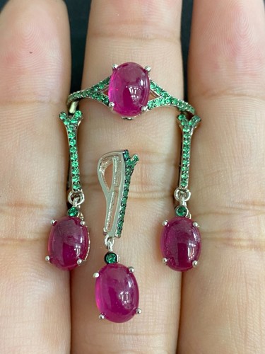 NATURAL RUBY CAB 6X8 GREEN NANO STERLING SILVER 925 RING EARRING PENDENTS - 第 1/14 張圖片