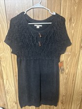New Ruff Hewn Midnight Black Knit Sweater Dress Size M Wool Blend Short Sleeve