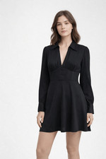 Urban Outfitters Black Fit Flare Mini Dress Long Sleeve Size M