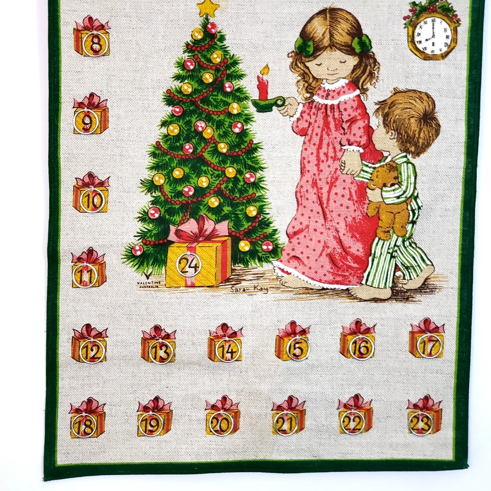 Vintage Valentine Australia Sarah Kay Advent Christmas Countdown Calendar Linen - Image 3 of 4