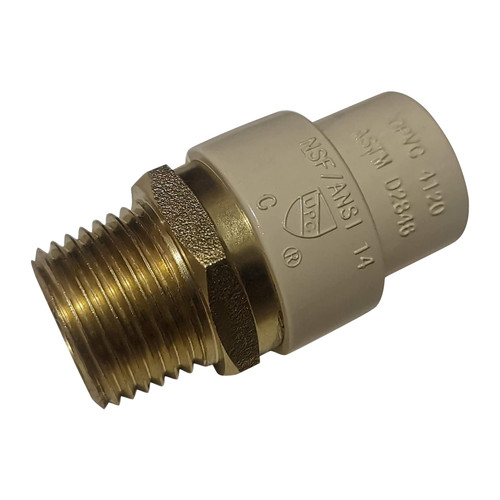 1 Pack XFITTING 1/2" Male NPT x 1/2" CPVC Adapter, Lead Free Brass, CPVC Male