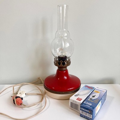 Rare 1975 Soviet Farmhouse Lamp   Electric Kerosene Style USSR Red & Brass
