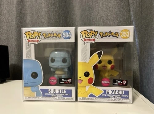 Funko Pop! Flocked Squirtle #504 & Pikachu #353 Pokémon GameStop Exclusive Vinyl