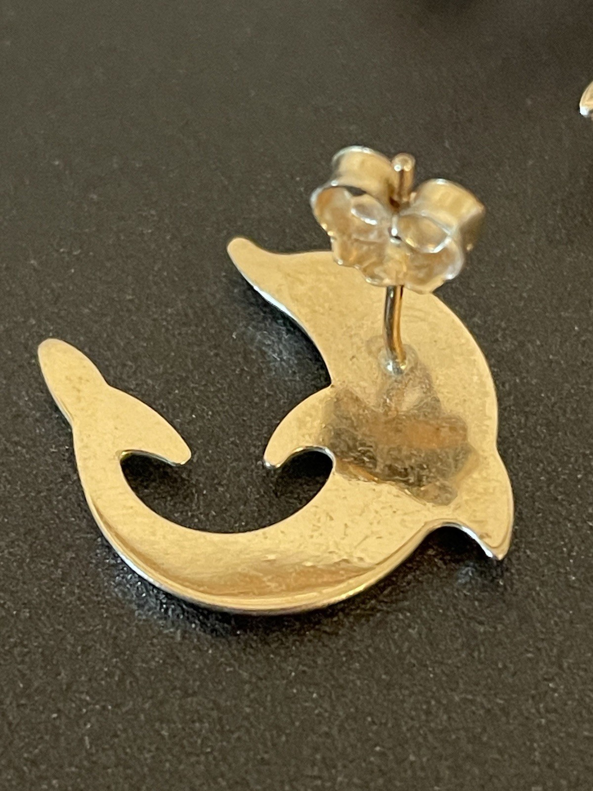 14k Solid Gold Signed Jumping Dolphins Diamond Cu… - image 4